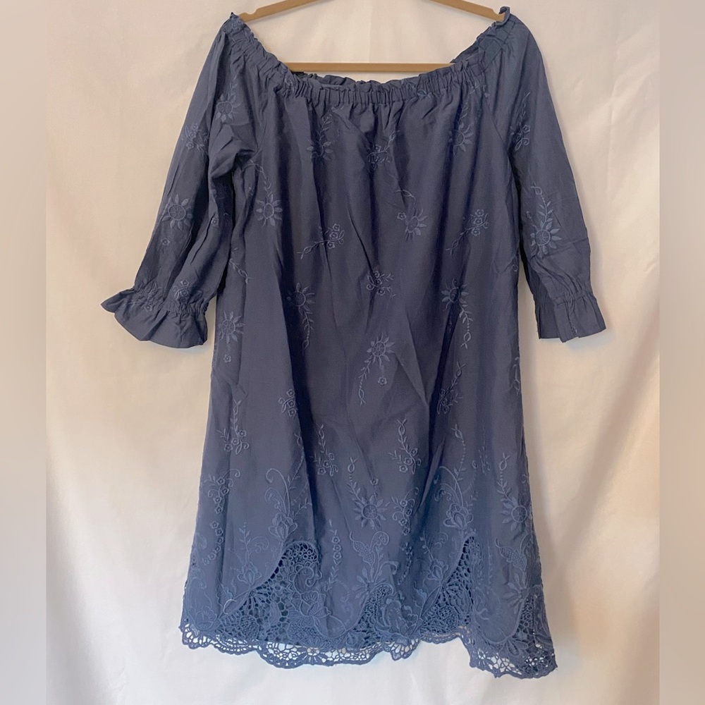Abercrombie and Fitch off the shoulder blue embroidery dress